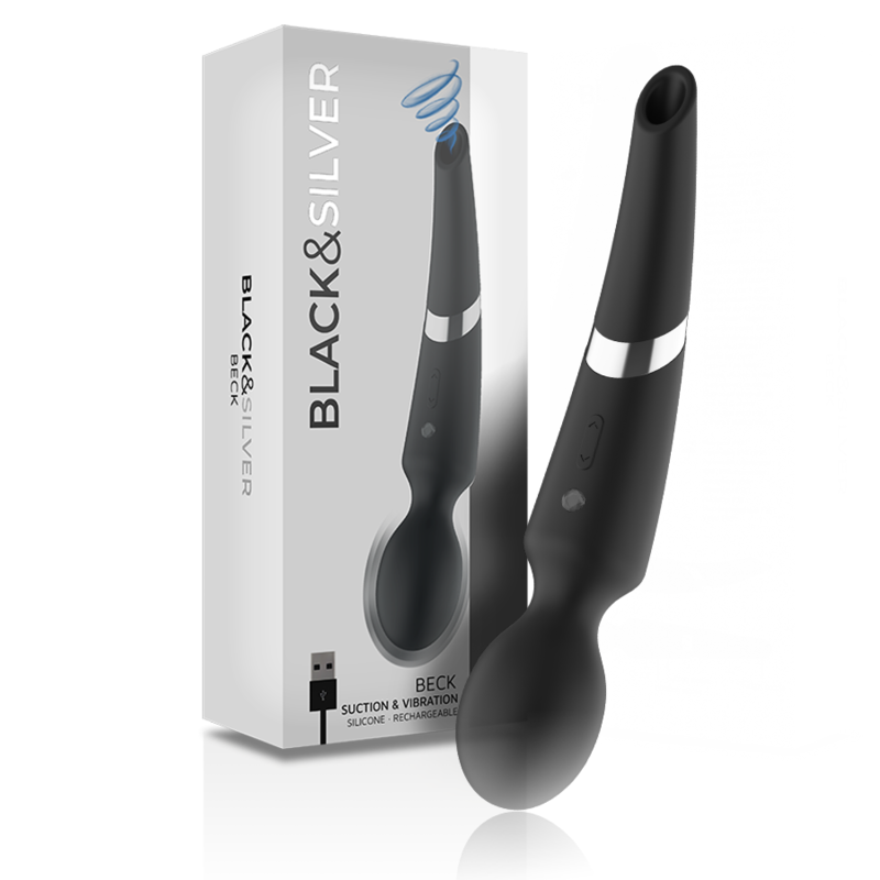 Vibrador de mano con succión y 10 programas de silicona BLACKSILVER