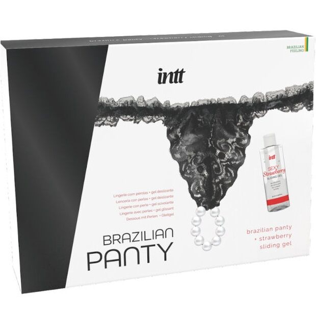 Tanga brasileña INTT con perlas y lubricante