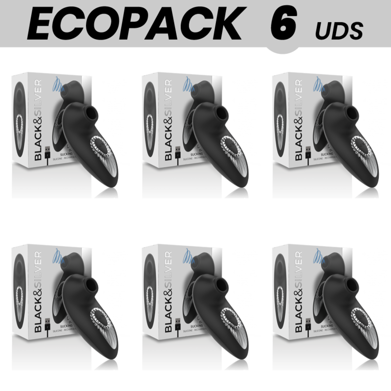 Ecopack 6 Unidades Blacksilver Drake Deluxe Vibrador De Succión Recargable De Silicona Negro