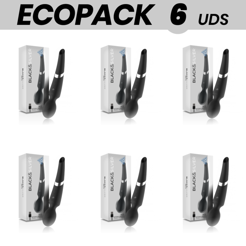 Ecopack 6 Unidades Vibrador De Varilla Y Ventosa 2 En 1 De Silicona Negro Y Plateado