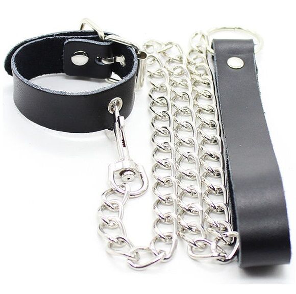 Collar BDSM OHMAMA FETISH con banda para el pene y cadena metálica