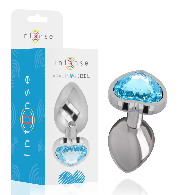 Plug anal metálico INTENSE con corazón azul, talla L