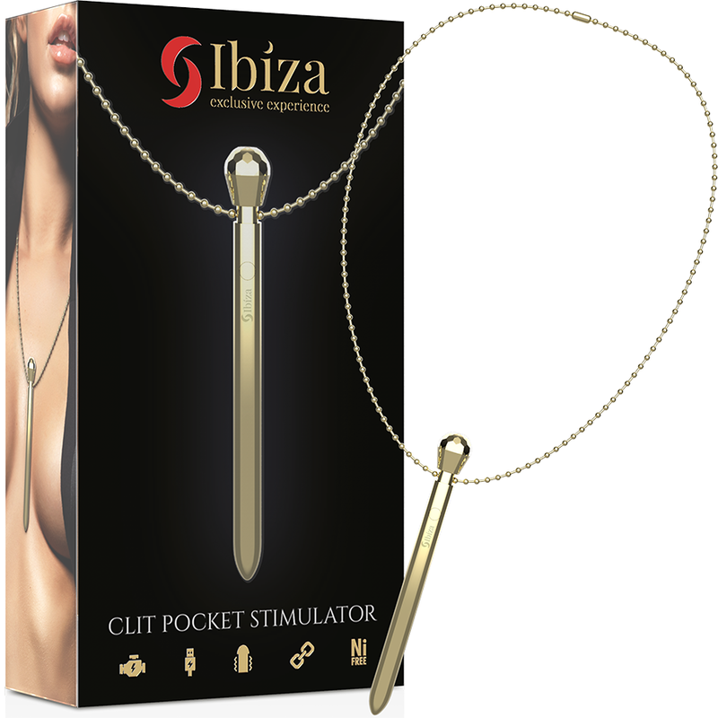 Ibiza Estimulador De Clítoris De Bolsillo Con Collar, Recargable Por Usb, 12 Modos De Vibración, Dorado, 12,2 X 1,5