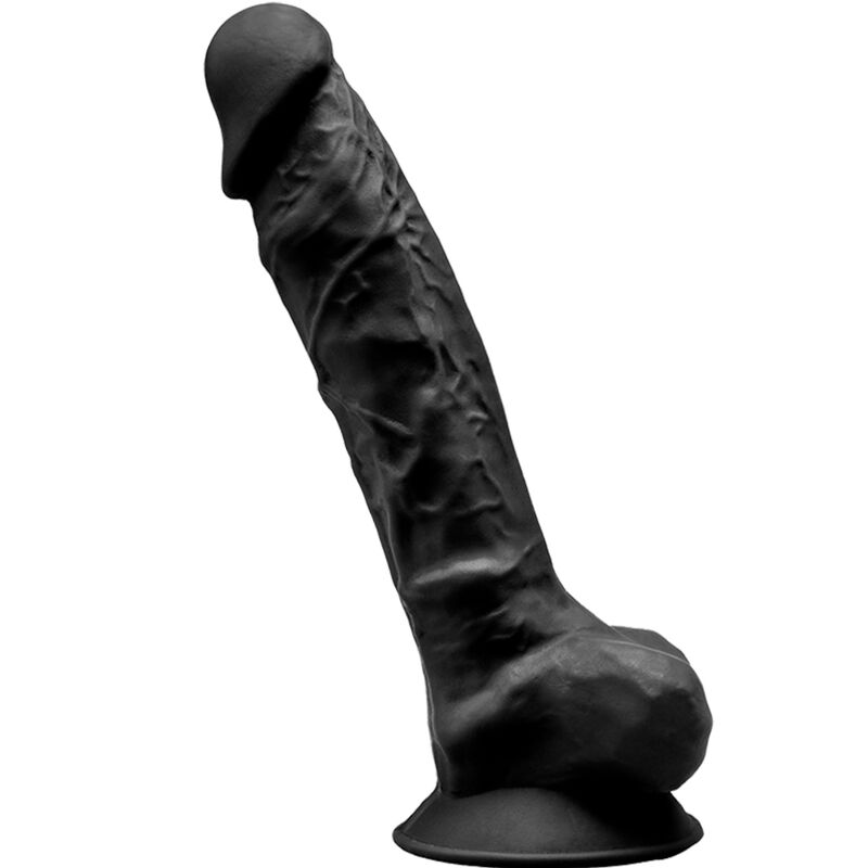 Consolador realista de silicona negro de 20 cm con ventosa SILEXD