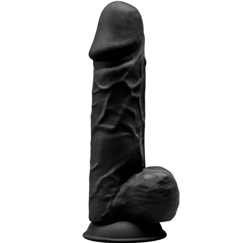 Consolador realista de 21,5 cm de silicona Silexpan con ventosa negro SILEXD