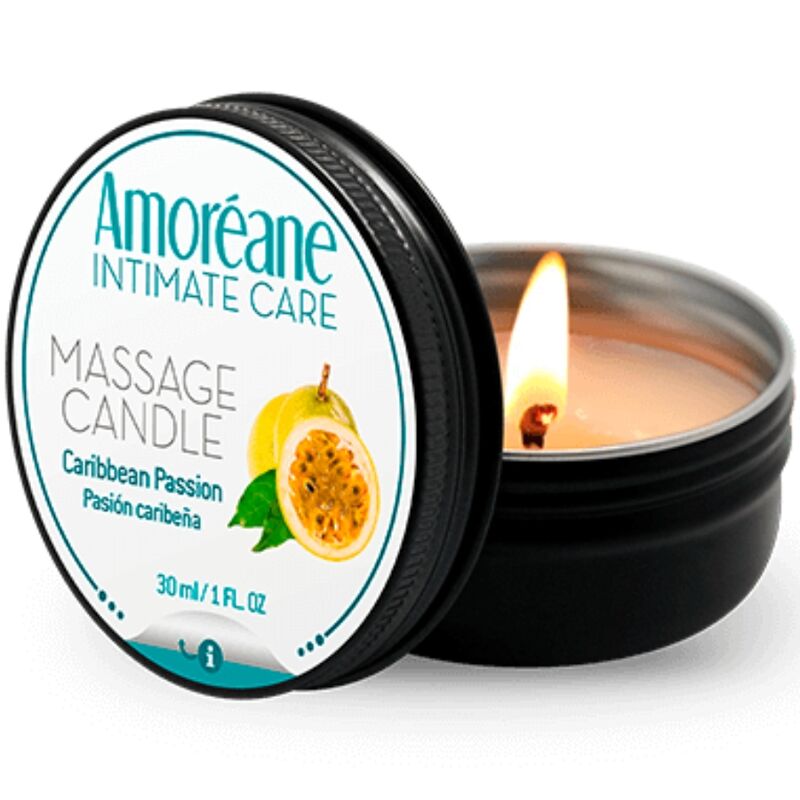 Vela de masaje Caribbean Passion con aceite templado y aroma para masajes sensuales AMOREANE