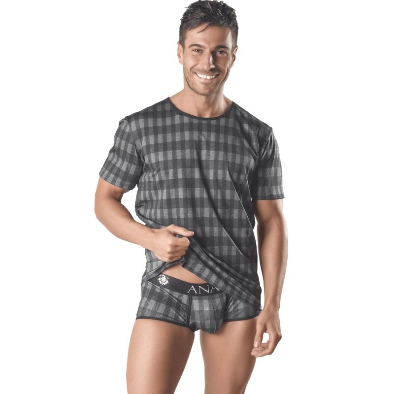 Camiseta ajustada para hombre con estampado de cuadros y tejido elástico ANAIS