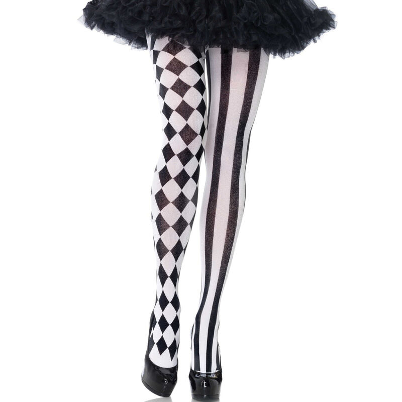 Medias Leg Avenue con estampado de arlequín en blanco y negro