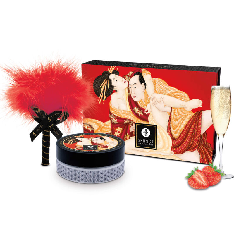 Polvos de masaje de fresa SHUNGA con pluma aplicadora, 75 g