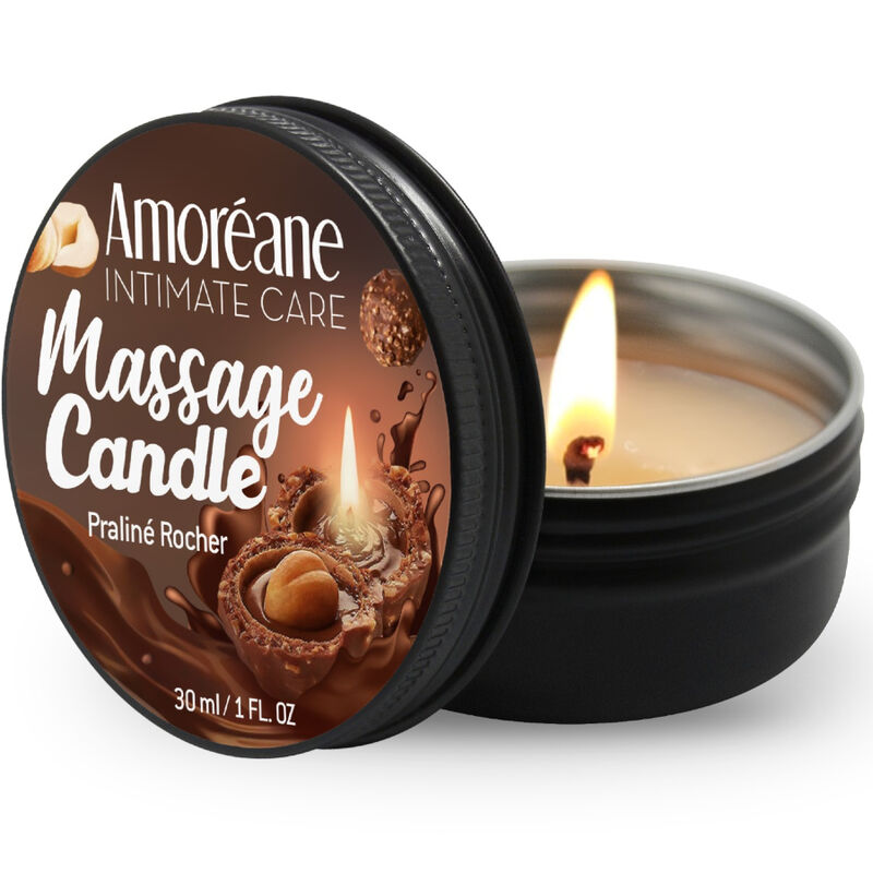 Vela de masaje Rocher Praline con cuidado para la piel y aroma para un masaje sensual AMOREANE