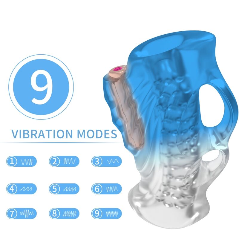 Masturbador vibrador ARMONY con apoyo para los dedos, azul