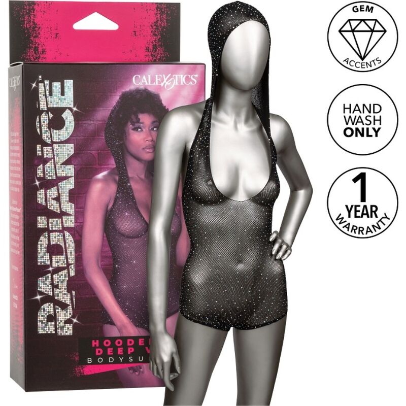 Body de mesh transparente con capucha y strass para noches intensas CALEXOTICS