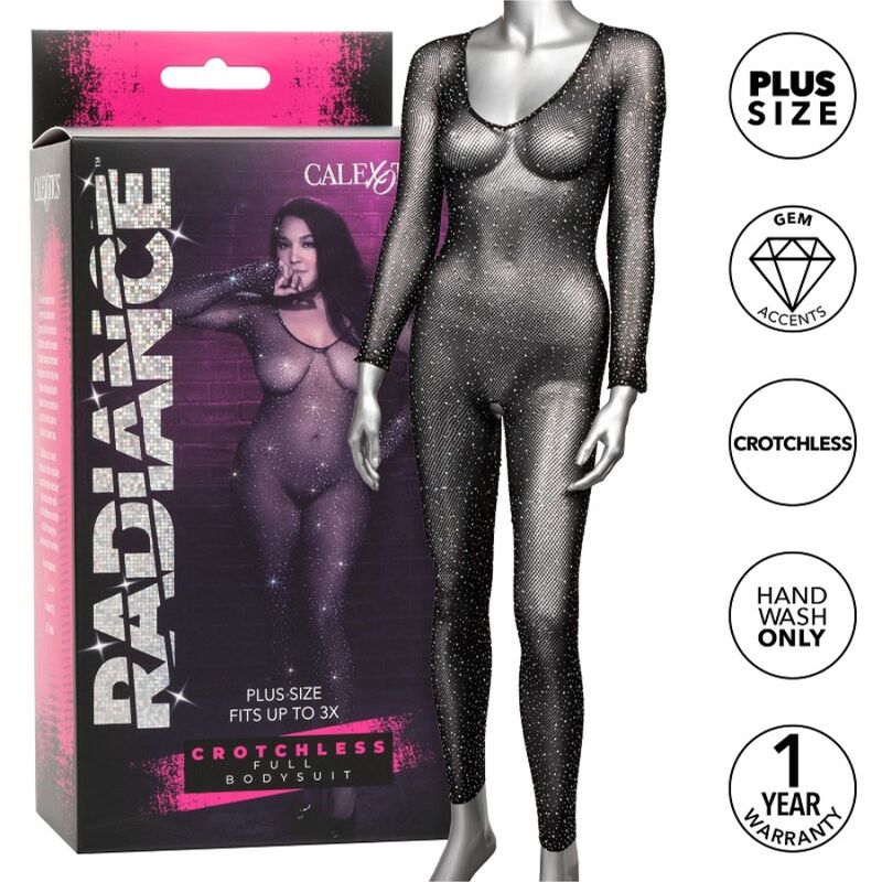 Body de rejilla ouvert de talla grande con strass para realzar todo el cuerpo CALEXOTICS
