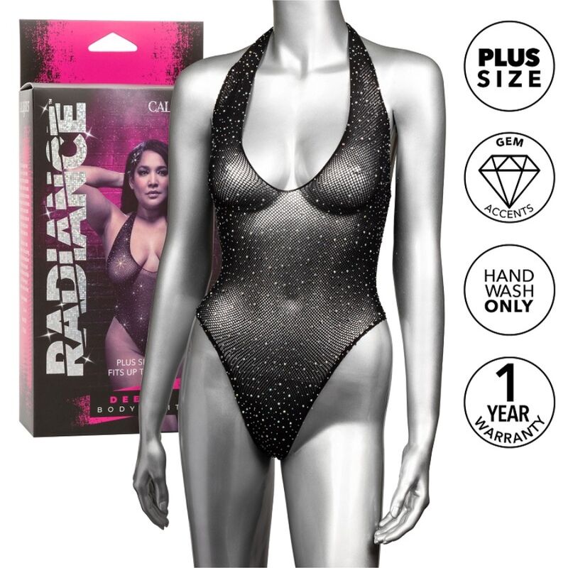 Body de talla grande con escote pronunciado y strass para mujeres con curvas CALEXOTICS