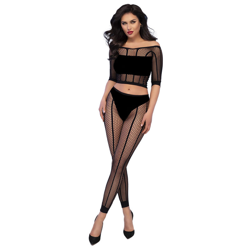 Conjunto de lencería CHILIROSE CR 4647 con top y leggings, negro, S/M