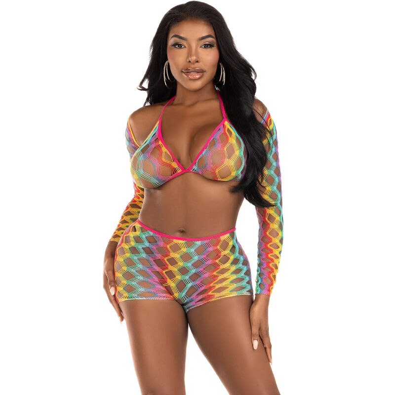 Conjunto de lencería Leg Avenue en colores arcoíris