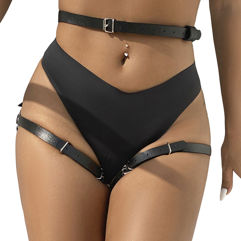 Arnés de cuero SUBBLIME FETISH para cintura y piernas, negro