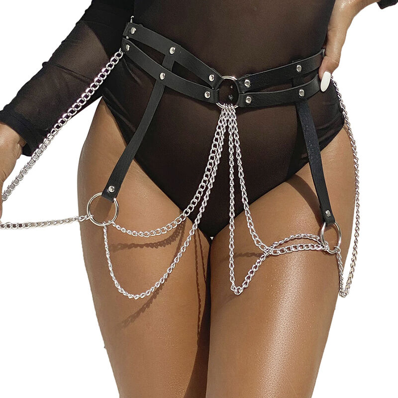 Cinturón de cadenas de cuero con anillas SUBBLIME FETISH