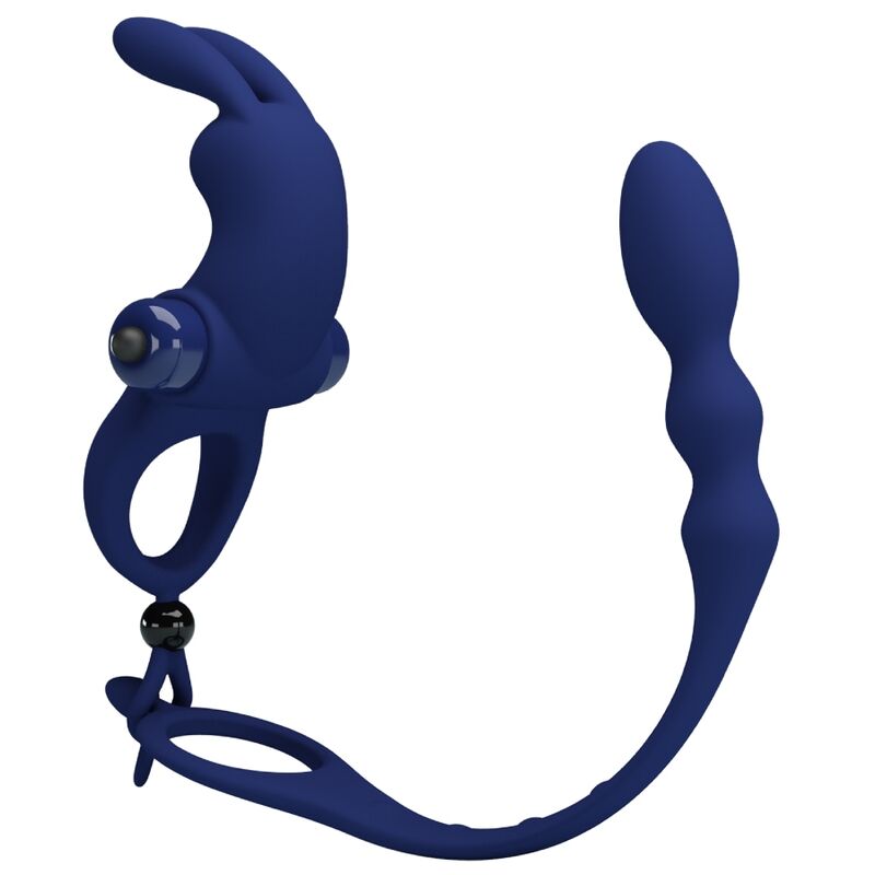 Anillo para el pene vibrador Pretty Love Ayad con plug, azul