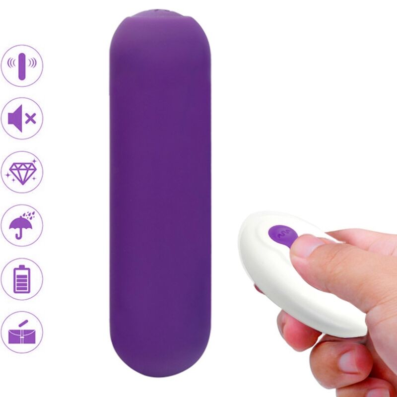 Vibrador tipo bala con mando a distancia de silicona lila, 10 programas ARMONY