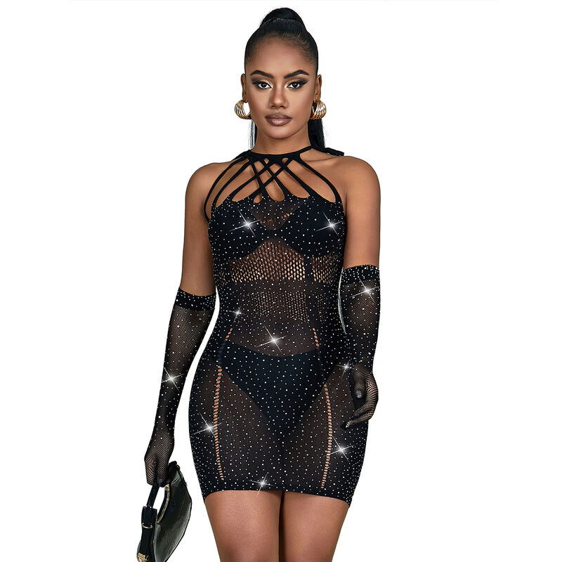 Vestido de malla negro SUBBLIME con pedrería, talla única