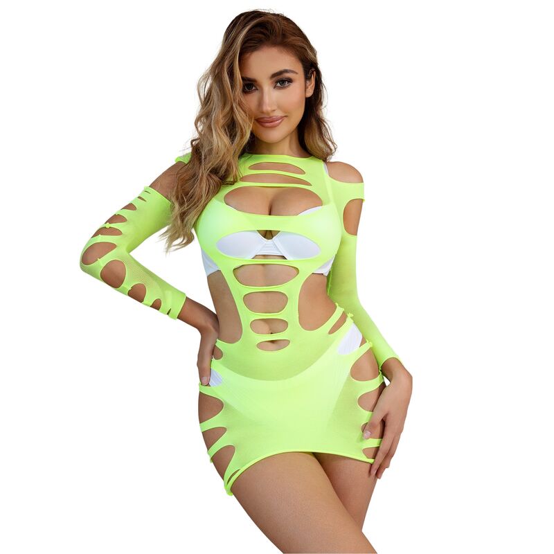 Vestido sexy verde de rejilla elástica SUBBLIME, talla única