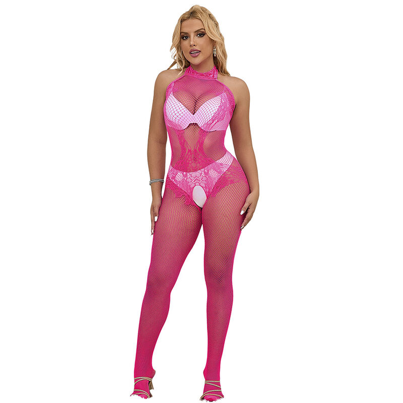 Bodystocking SUBBLIME rosa de rejilla y encaje