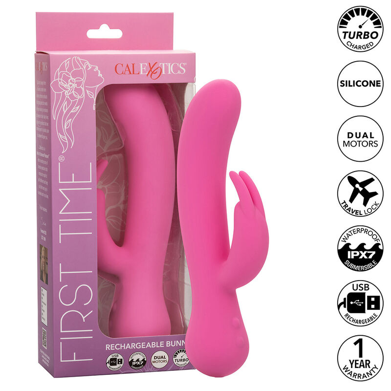 CalExotics First Time, vibrador rabbit rosa recargable