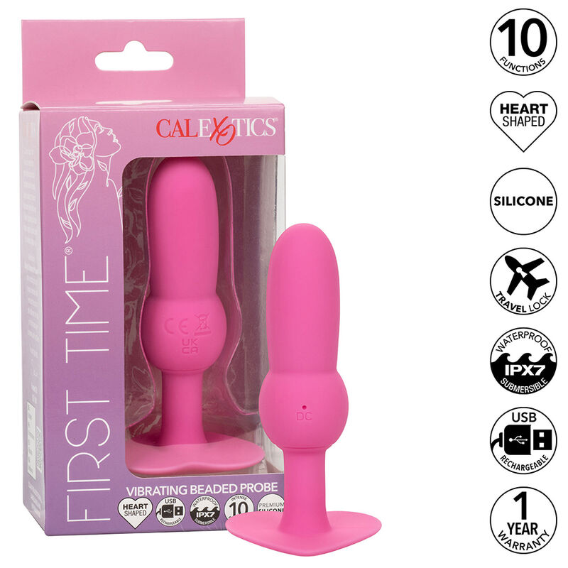 CalExotics First Time plug anal vibrador con relieve de cuentas