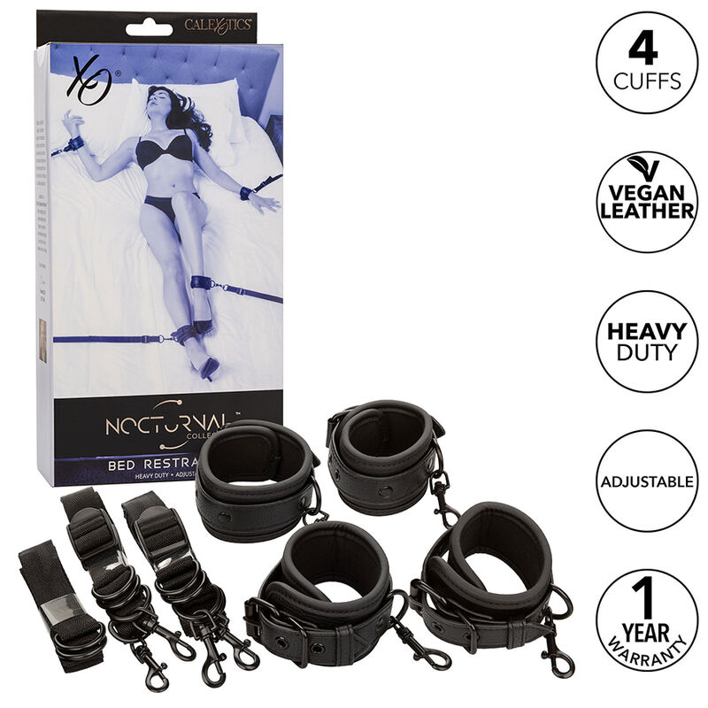Kit de sujeción para cama CalExotics Nocturnal de cuero, negro