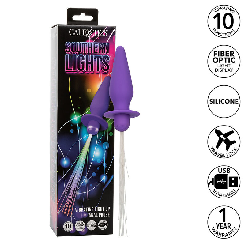 Plug anal vibrador CalExotics Southern Lights con efecto de luz