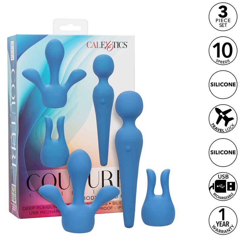 Set de vibrador tipo wand CalExotics Couture con 2 accesorios