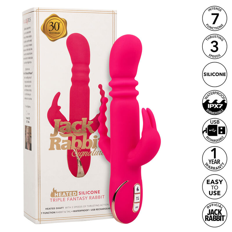 CalExotics Jack Fantasy vibrador rabbit triple con calor, rosa