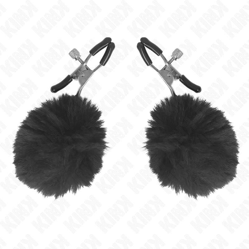 Pinza para pezones KINK con bola de pelo sintético, negra, 6 cm