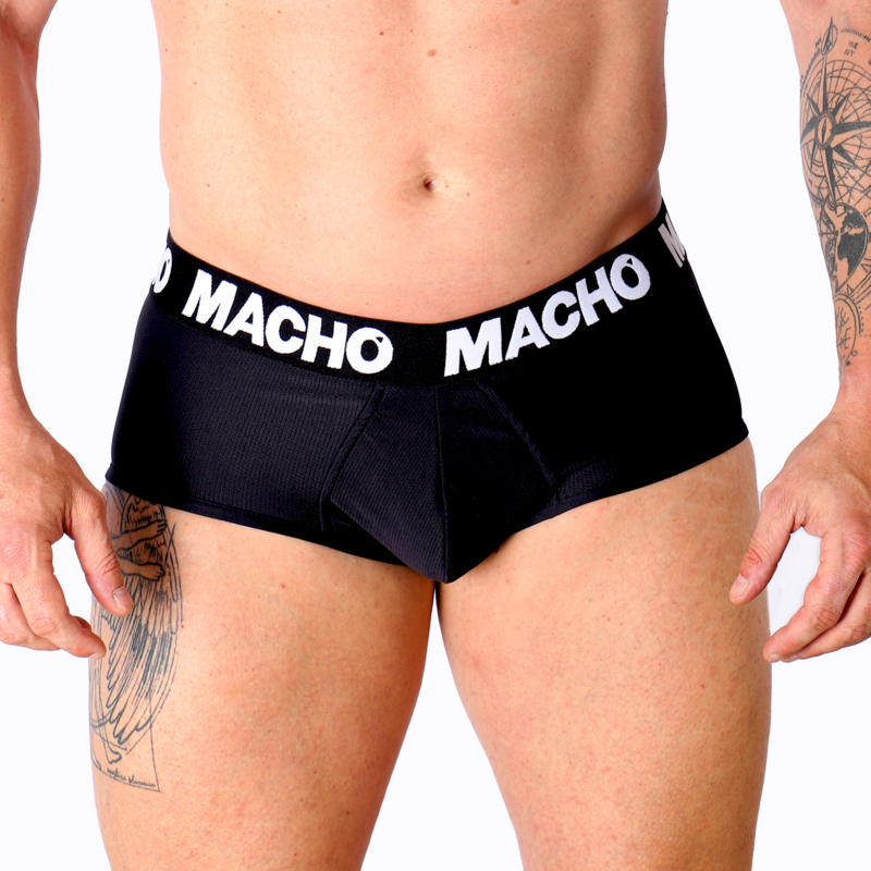 Slip para hombre con bolsillo realzador, licra transpirable, negro MACHO UNDERWEAR
