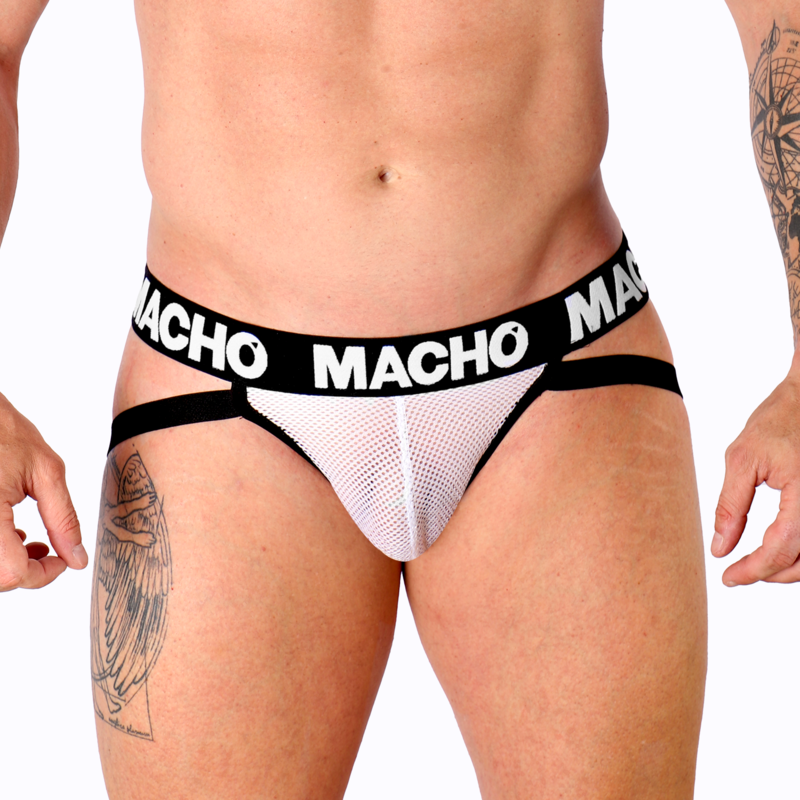 Jockstrap MACHO MX26X1 de malla blanca · Talla: XL