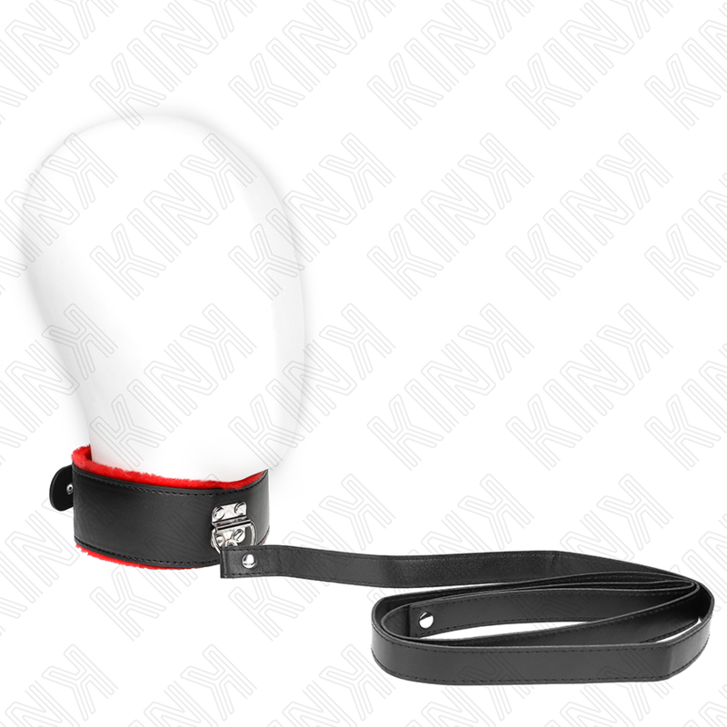 Collar BDSM KINK con correa de cuero roja, ajustable