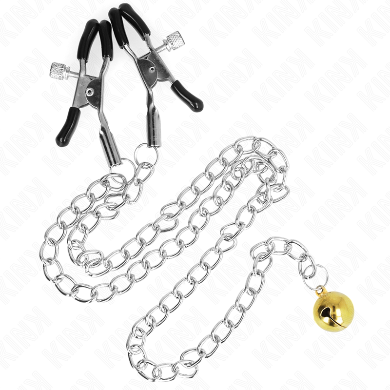 Pinzas para pezones KINK con cadena y cascabel, 30 cm