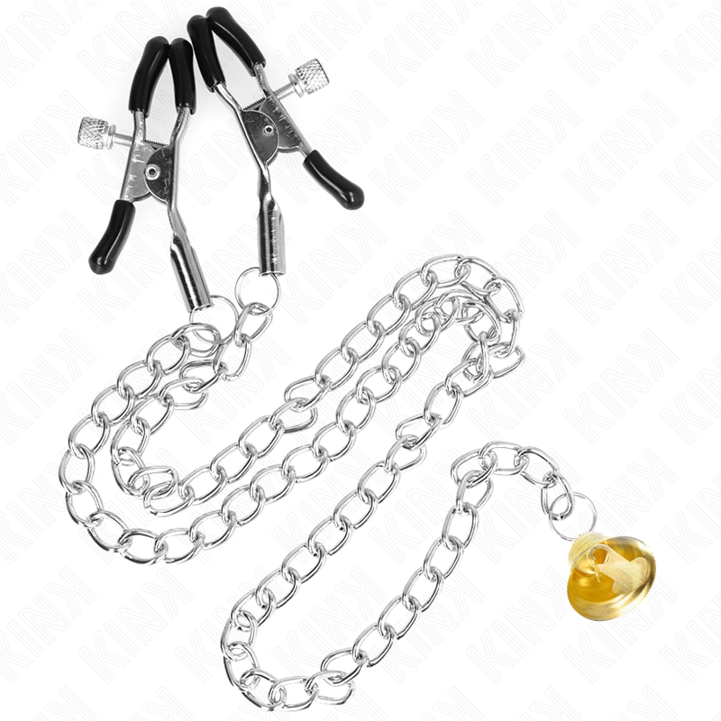 Pinzas para pezones KINK con cadena y colgante de cuerno, 30 cm