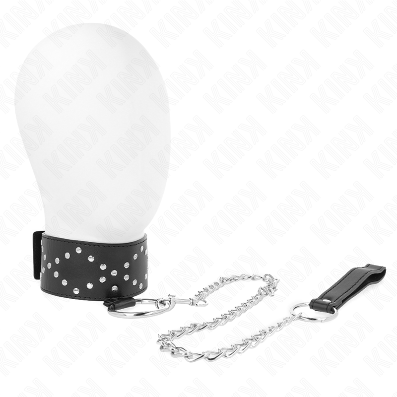 Collar BDSM KINK modelo 3 con correa y tachuelas plateadas
