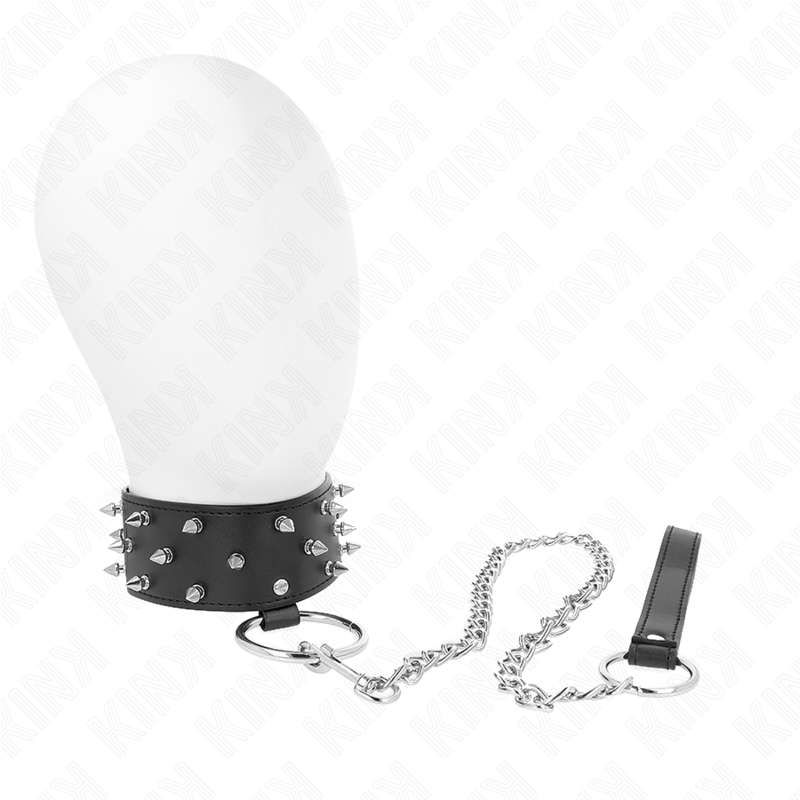 Collar BDSM KINK con correa y tachuelas plateadas