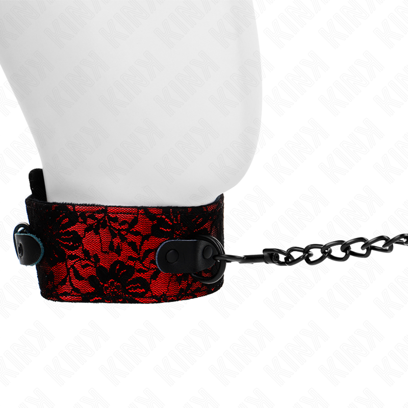 Collar BDSM KINK con efecto encaje y correa de cuero
