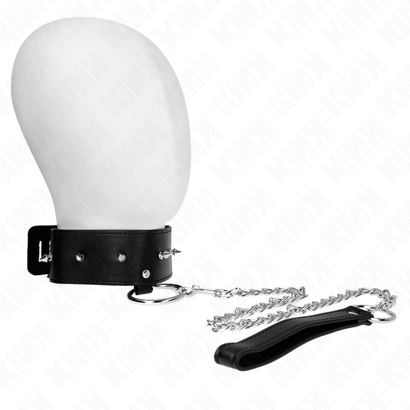 Collar BDSM de KINK con correa y tachuelas plateadas