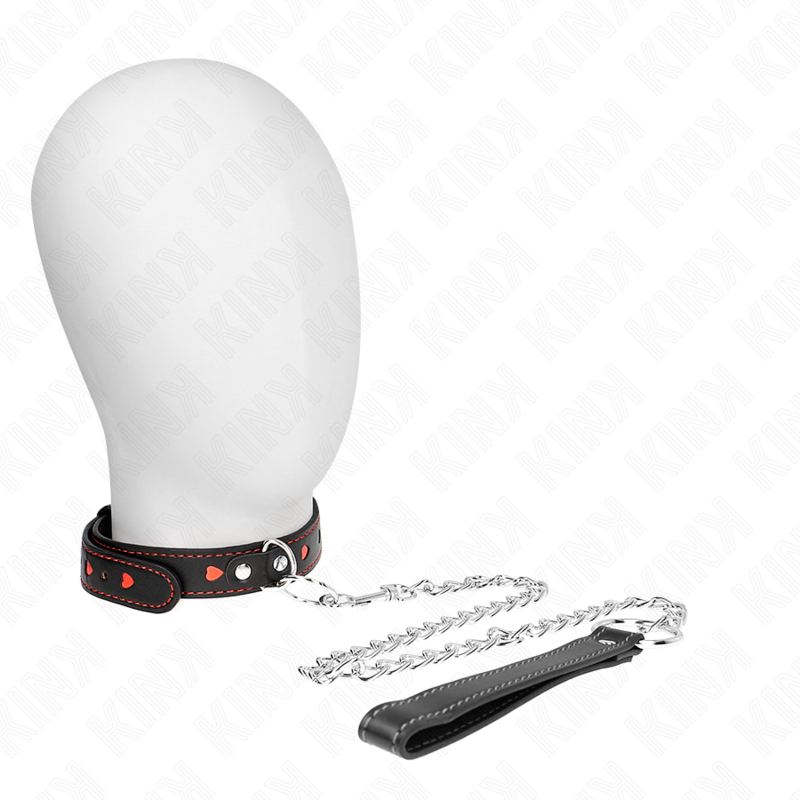 Collar BDSM KINK con detalles de corazones y correa