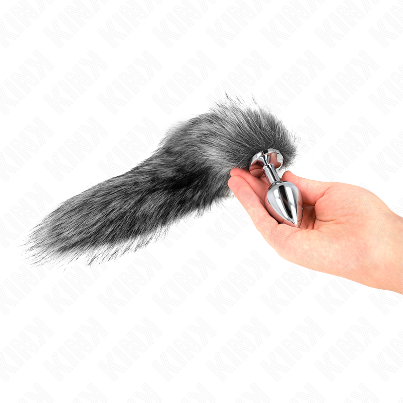 Plug anal KINK con cola, talla M, gris