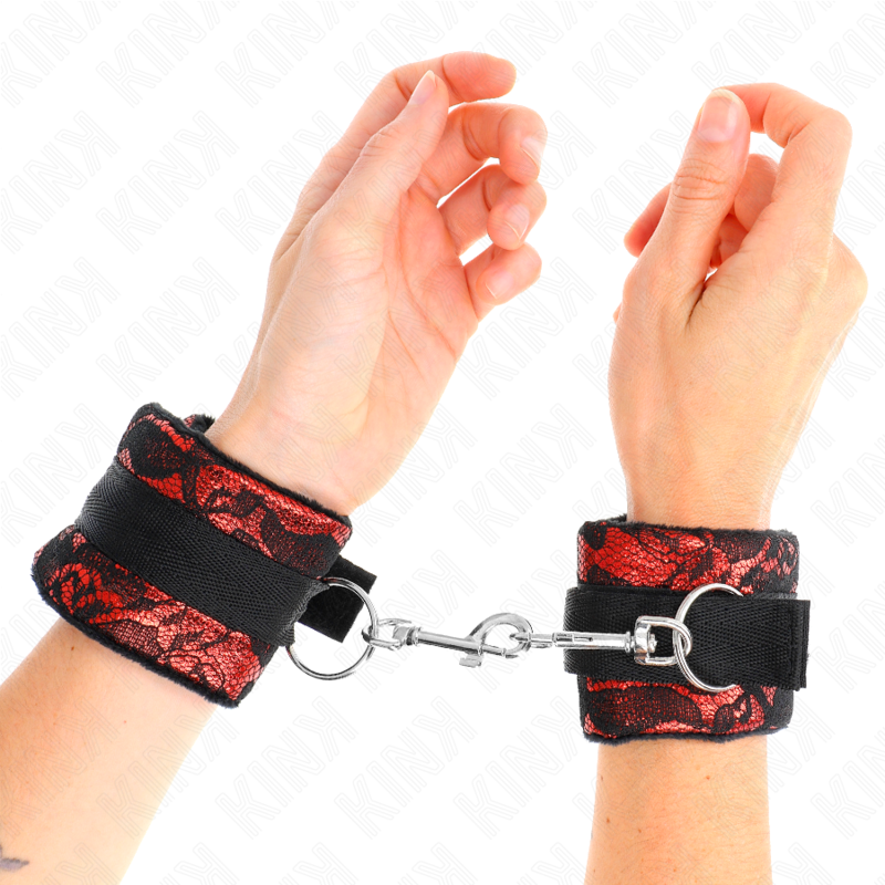 Muñequeras KINK de terciopelo y encaje con cinta de nailon, rojas y negras