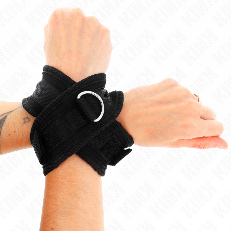 KINK Cross Cuffs, esposas negras, 34 × 5,5 cm