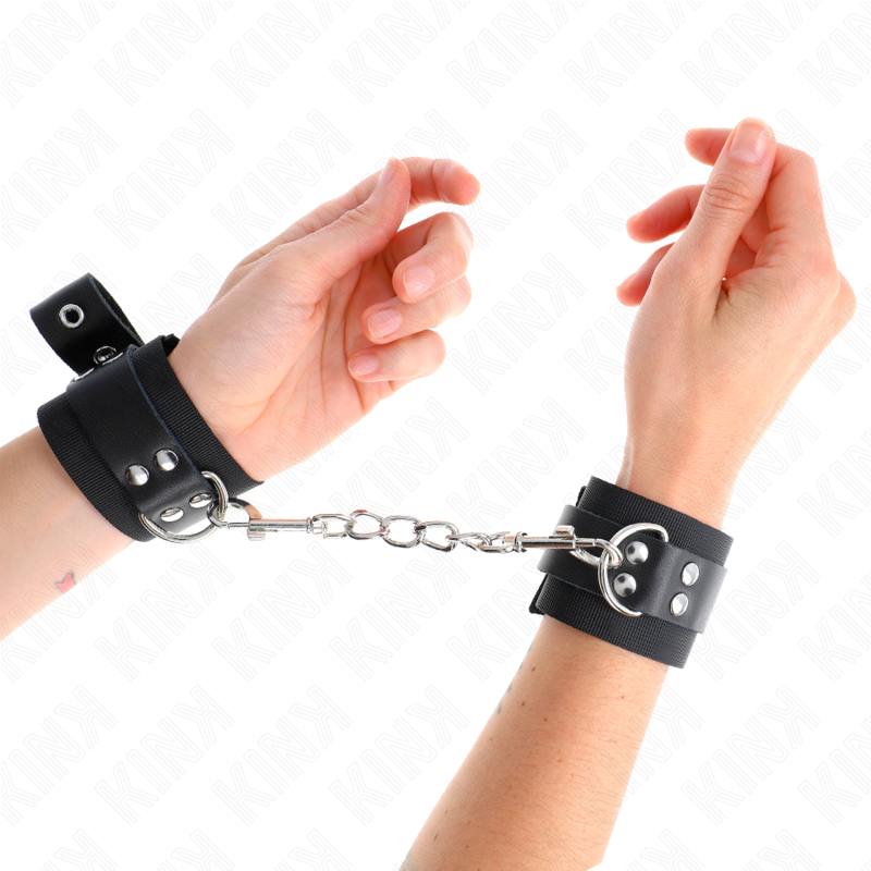 Esposas KINK negras de nailon con correas de cuero