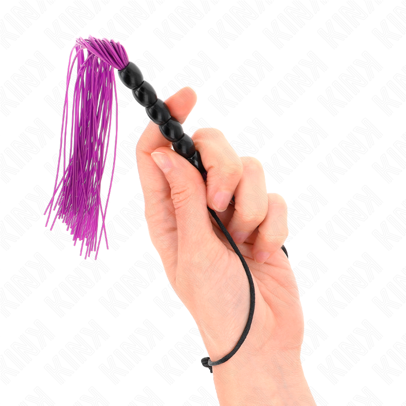 Mini látigo KINK de silicona con 6 cuentas violetas, 26 cm