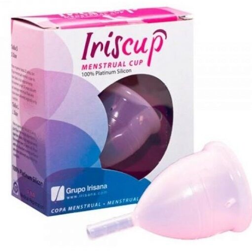 Copa menstrual IRISCUP grande, rosa, con bolsa esterilizadora